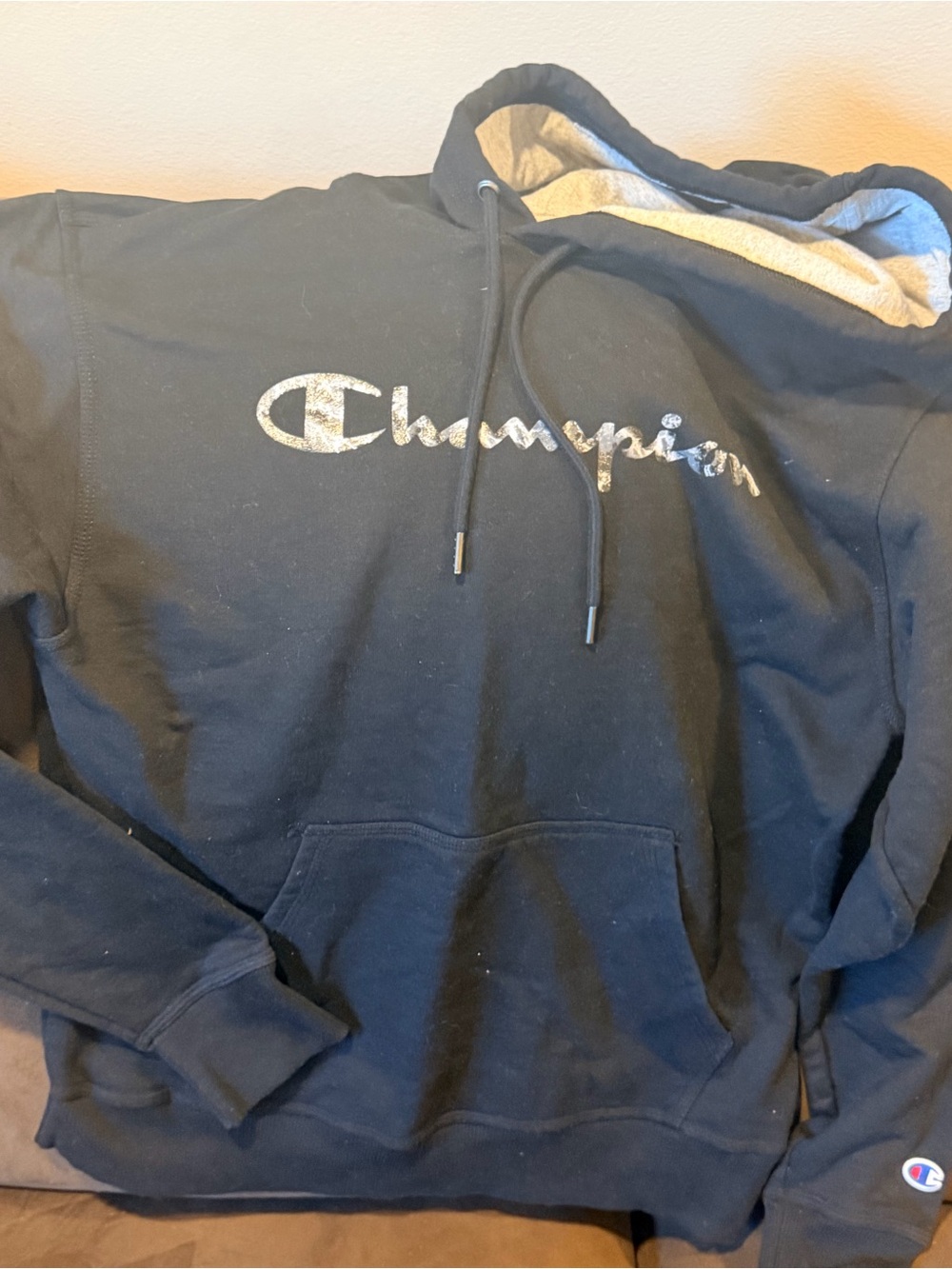 Champion Black Pullover Hoodie with Script Logo